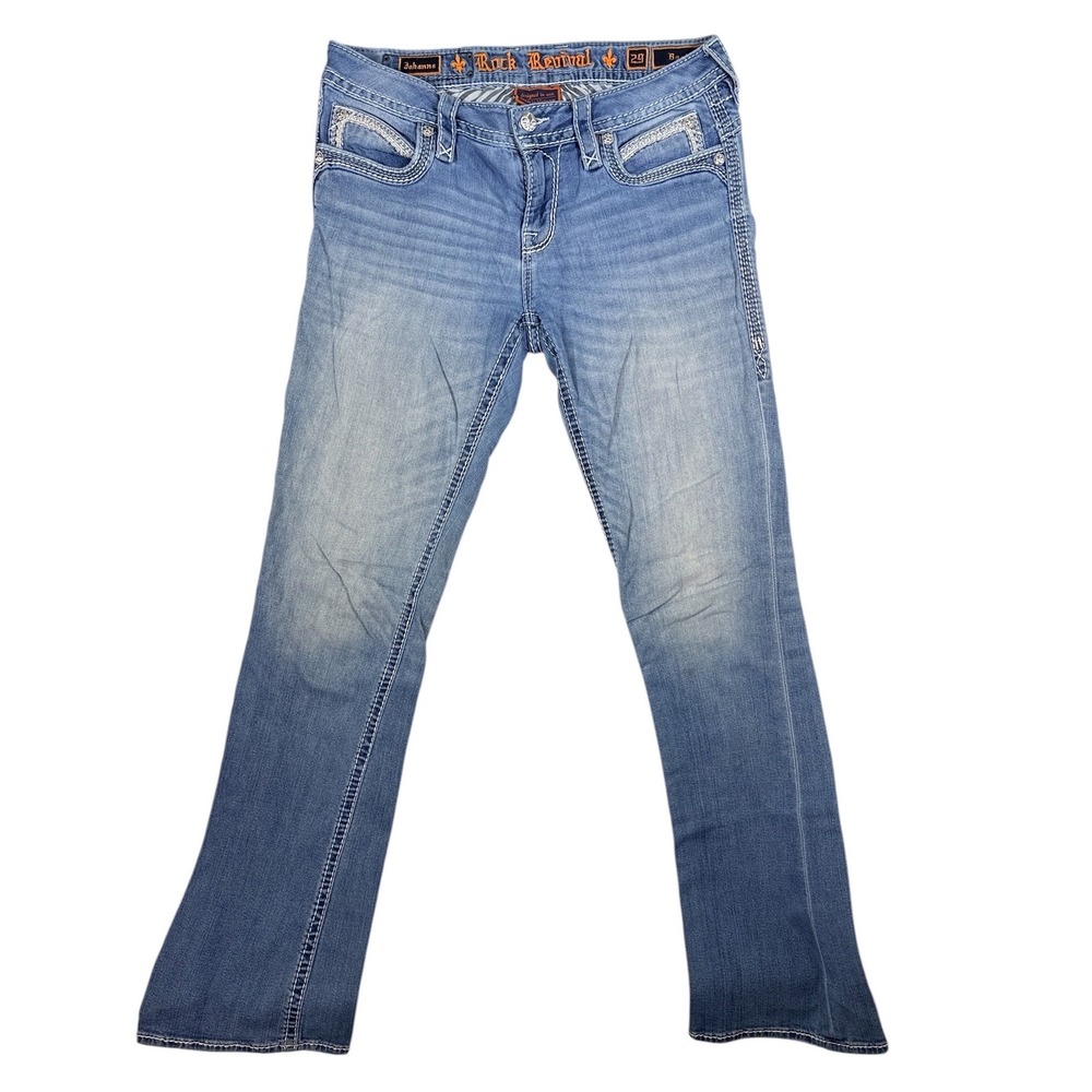 Rock Revival Johanna Bootcut Jeans Light Wash Fleur De Lis Blue Denim 29
(33)